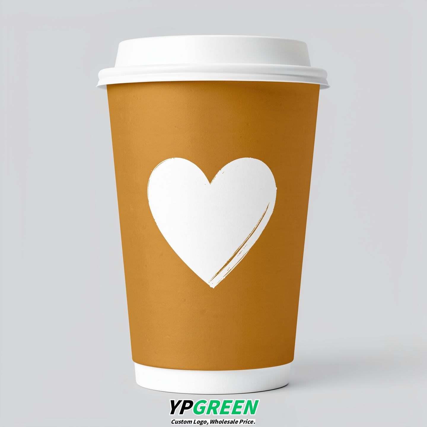 Ochre Heart Paper Cups with Lids 8-24oz