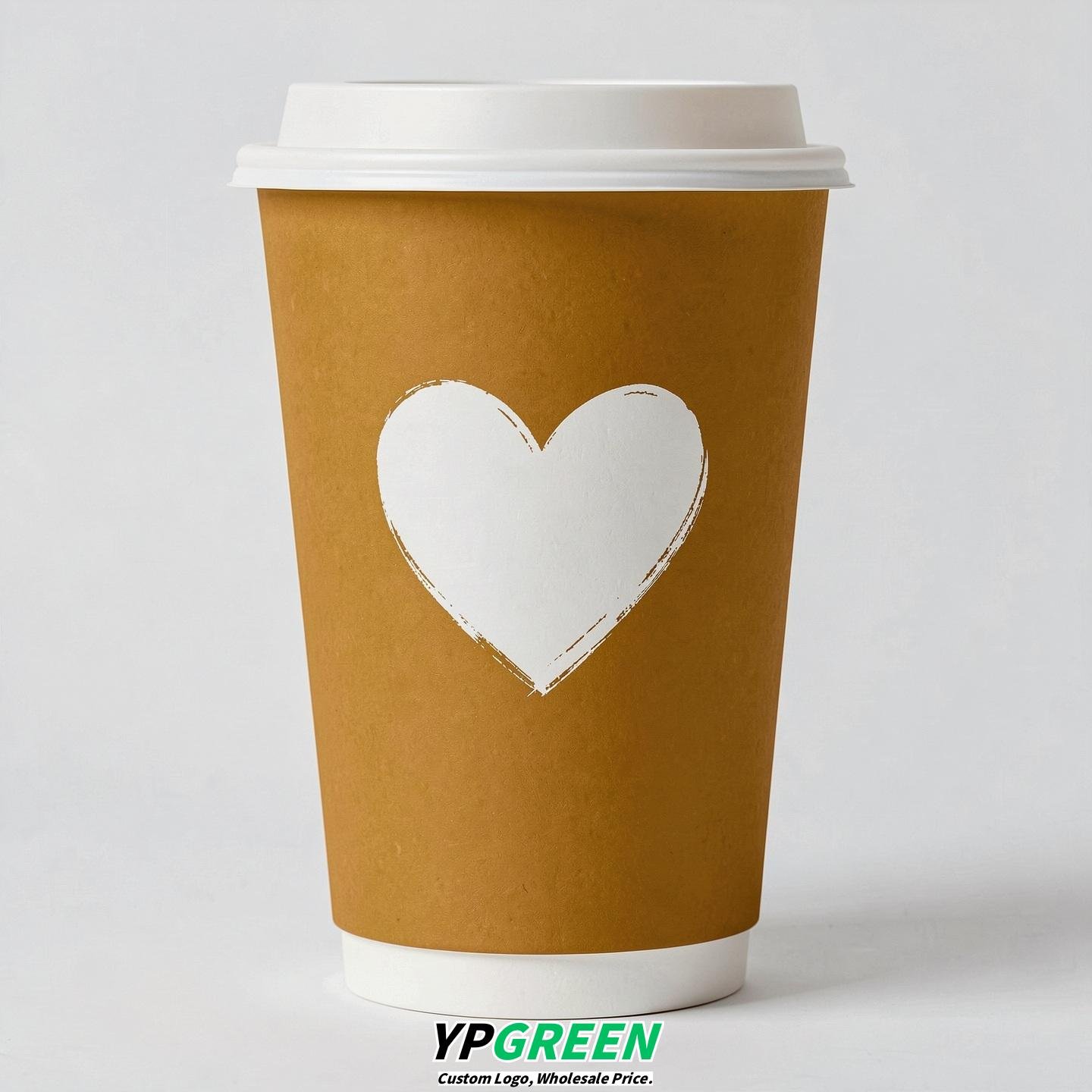 Ochre Heart Paper Cups with Lids 8-24oz