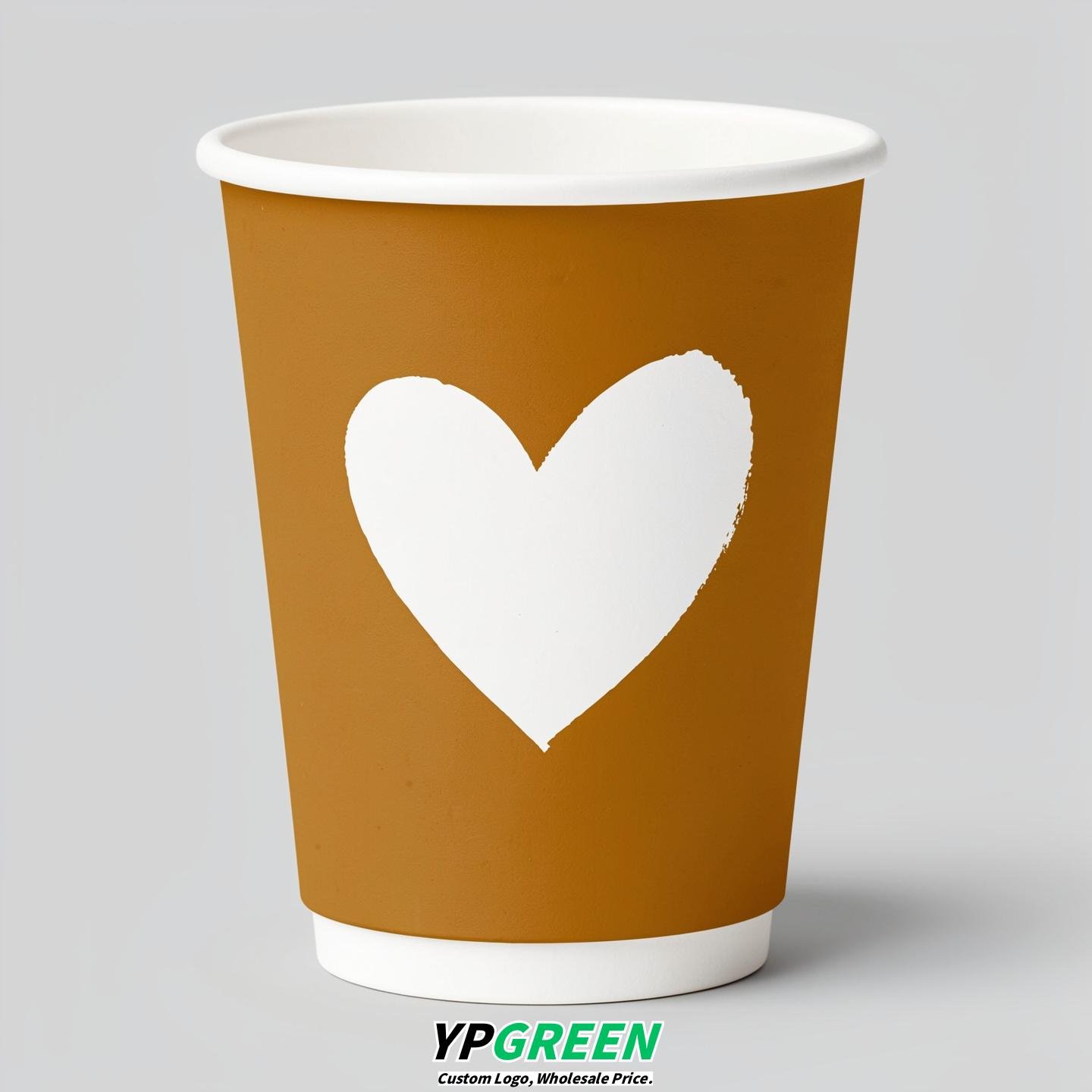 Ochre Heart Paper Cups with Lids 8-24oz
