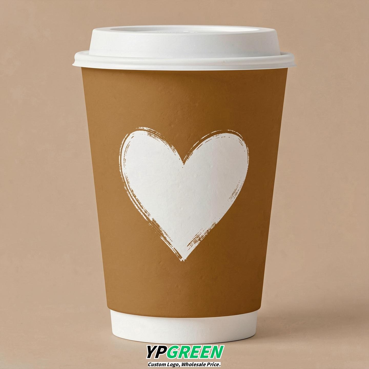 Ochre Heart Paper Cups with Lids 8-24oz