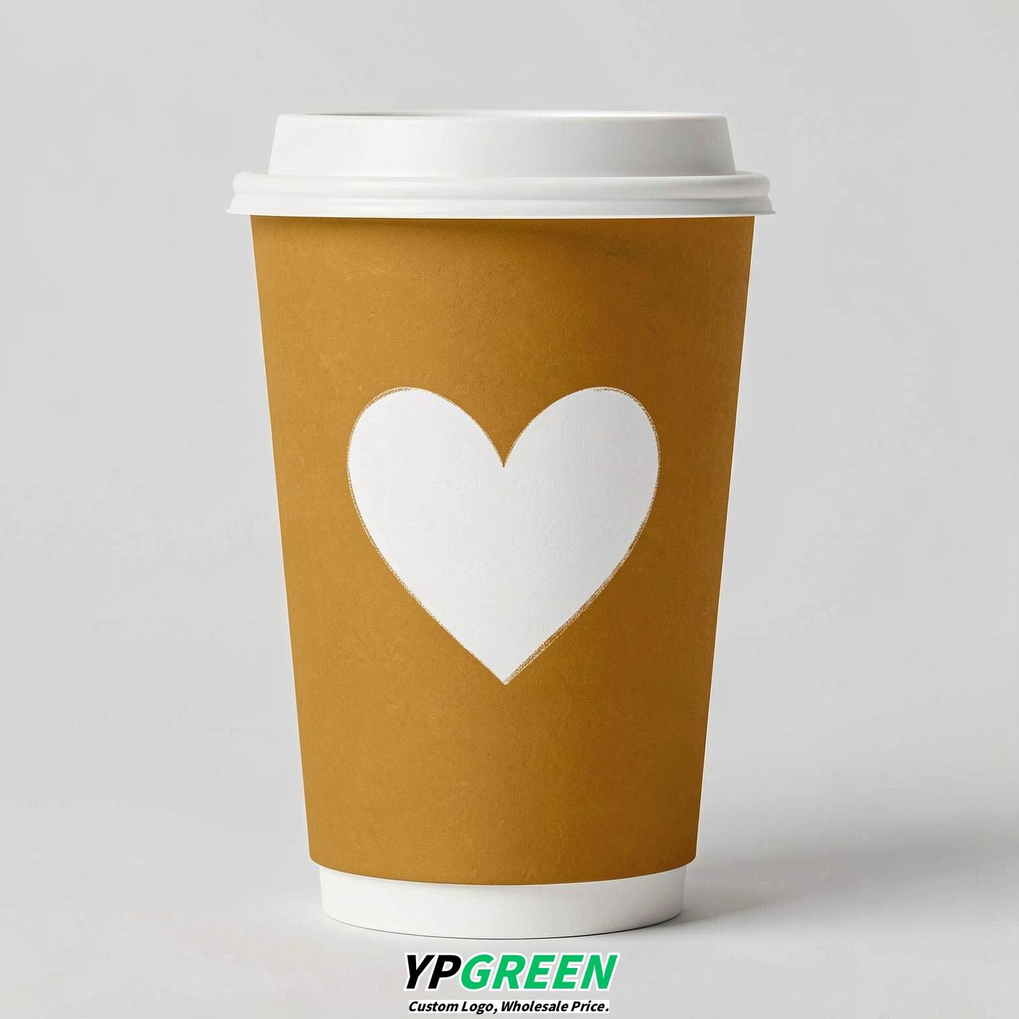 Ochre Heart Paper Cups with Lids 8-24oz