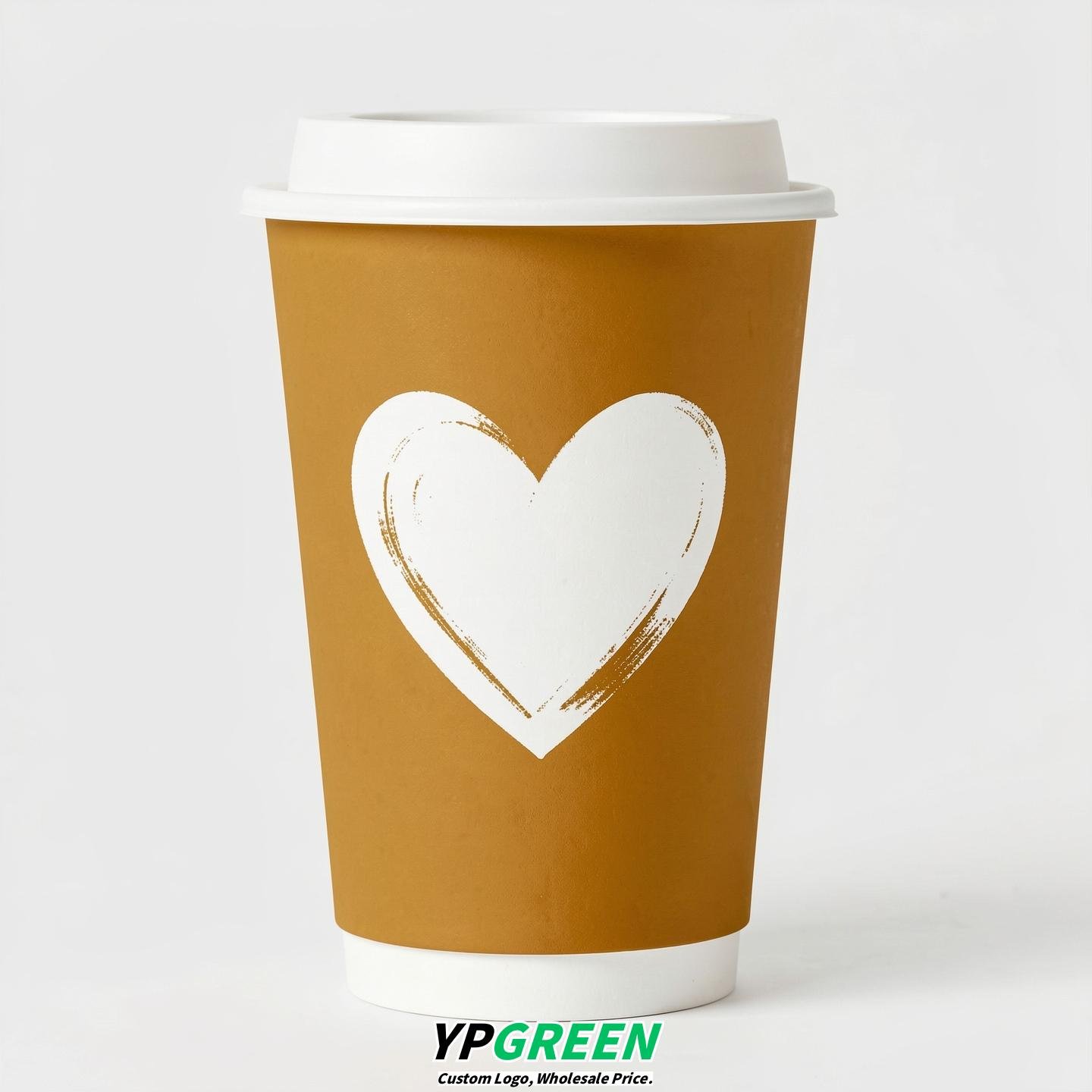 Ochre Heart Paper Cups with Lids 8-24oz