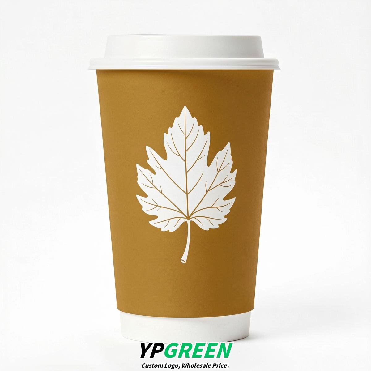 Ochre Leaves Paper Cups with Lids 8-24oz
