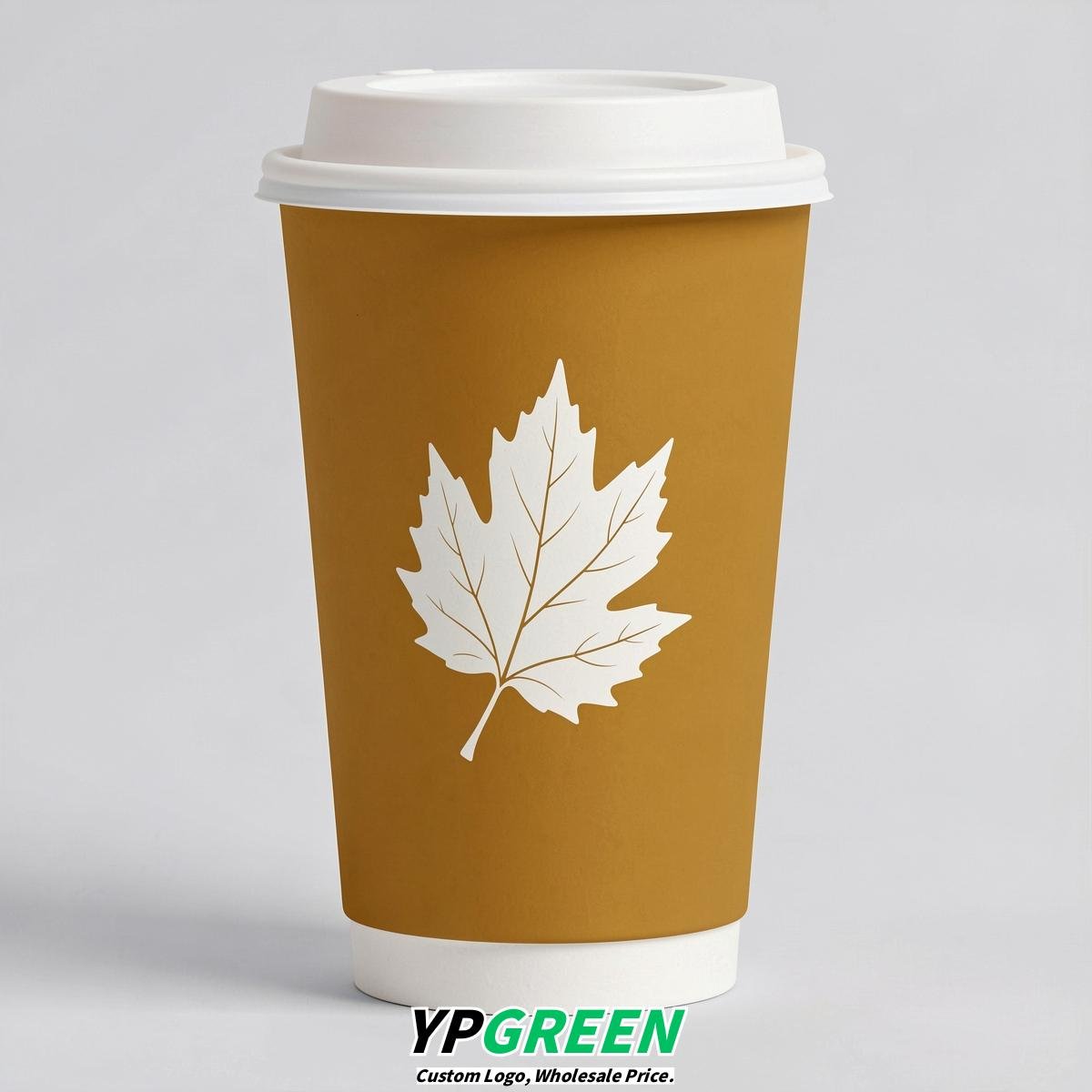 Ochre Leaves Paper Cups with Lids 8-24oz