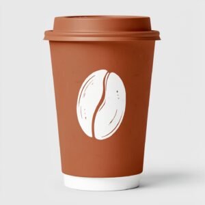 Ochre Paper Cups with Coffee Bean Logo & Lids 8-24oz