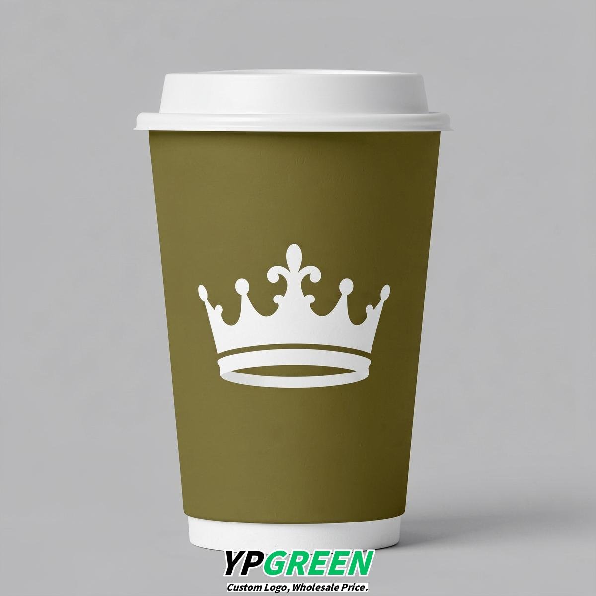 Olive Paper Cups with Crown Design 8-24oz