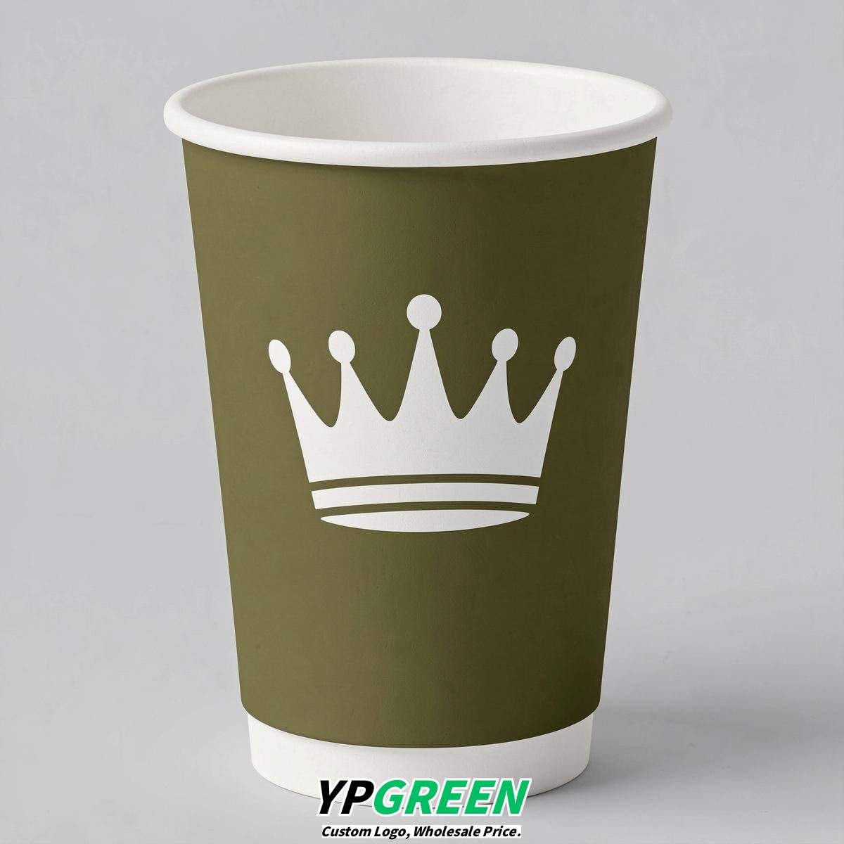Olive Paper Cups with Crown Design 8-24oz