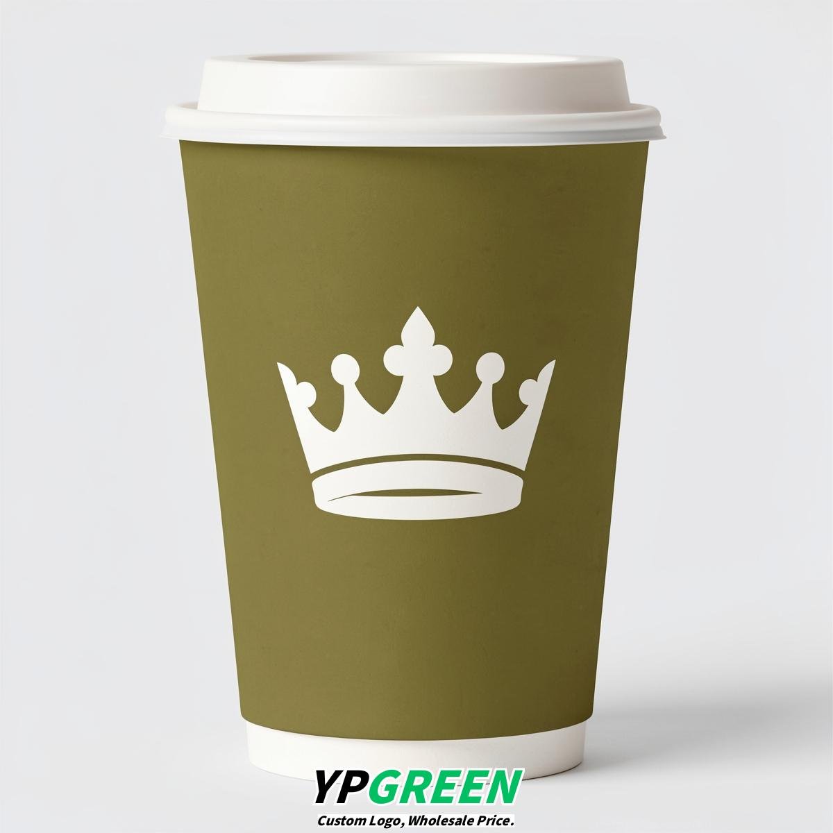 Olive Paper Cups with Crown Design 8-24oz
