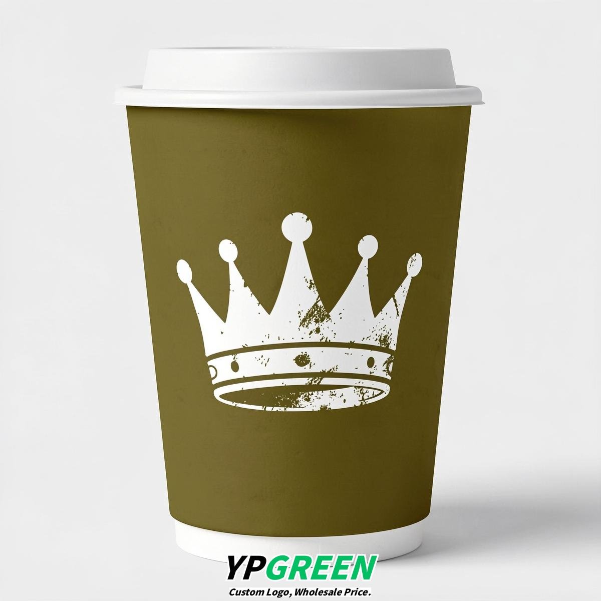 Olive Paper Cups with Crown Design 8-24oz