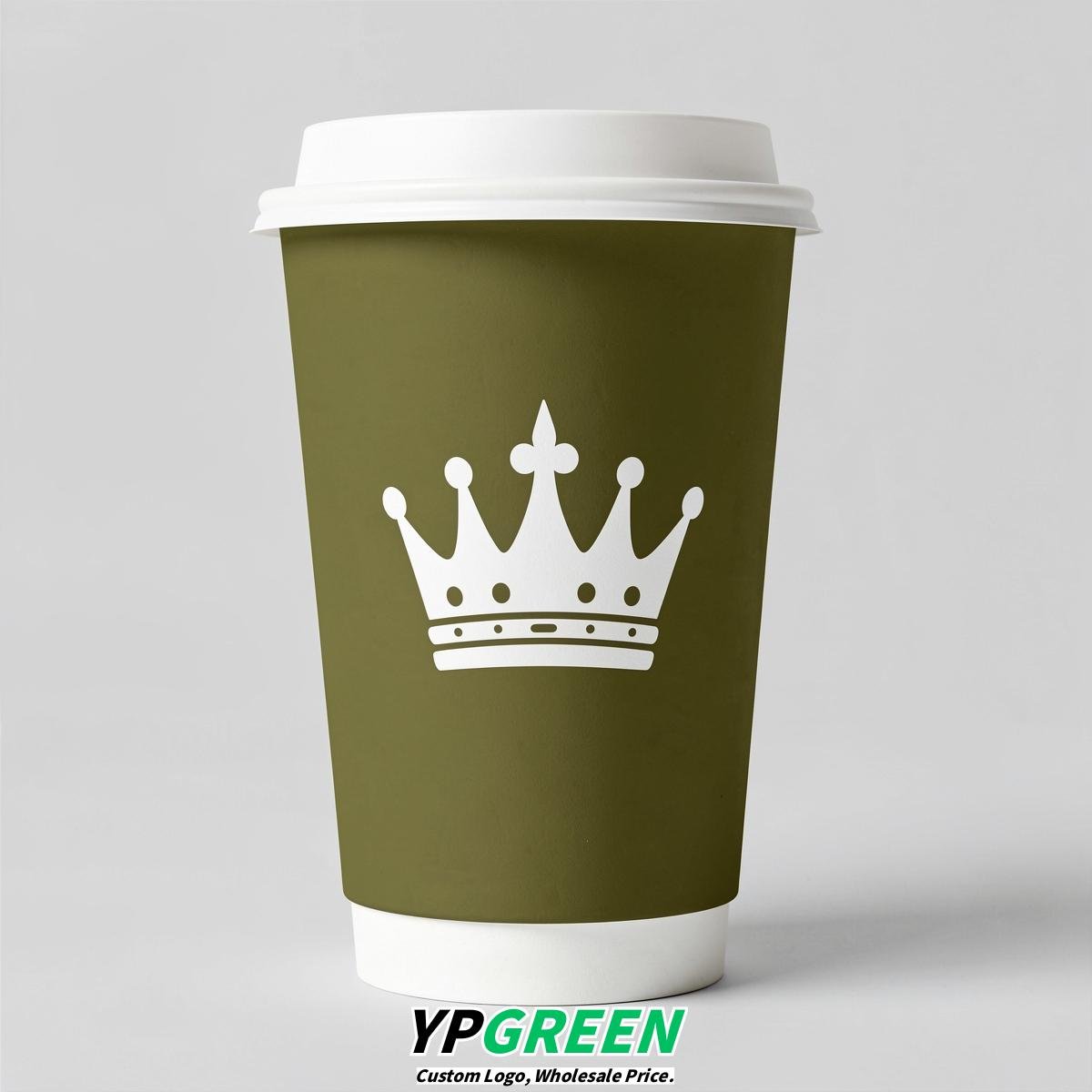 Olive Paper Cups with Crown Design 8-24oz