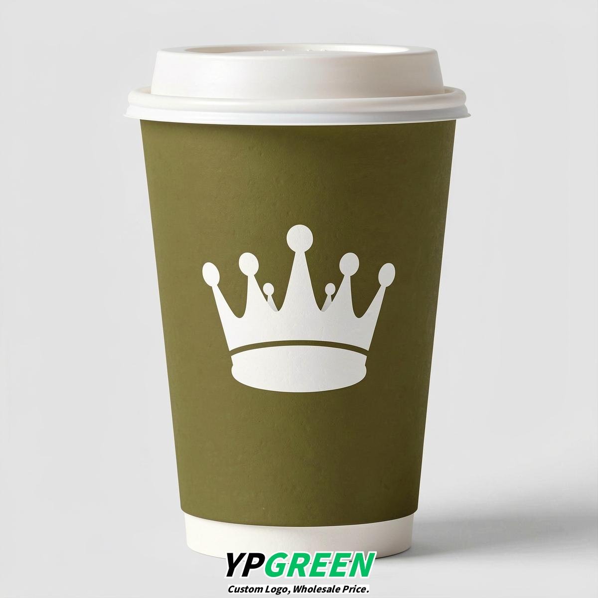 Olive Paper Cups with Crown Design 8-24oz