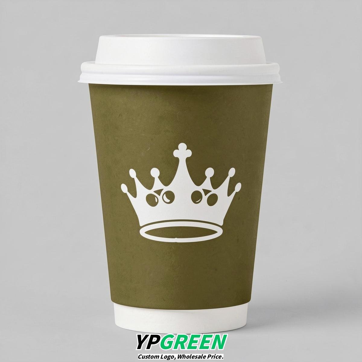 Olive Paper Cups with Crown Design 8-24oz Olive Paper Cups with Crown Design 8-24oz