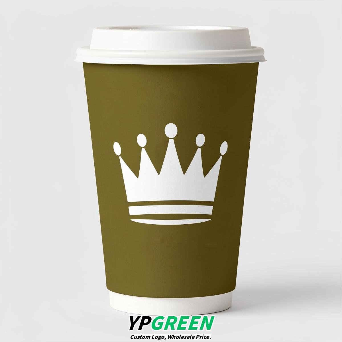 Olive Paper Cups with Crown Design 8-24oz