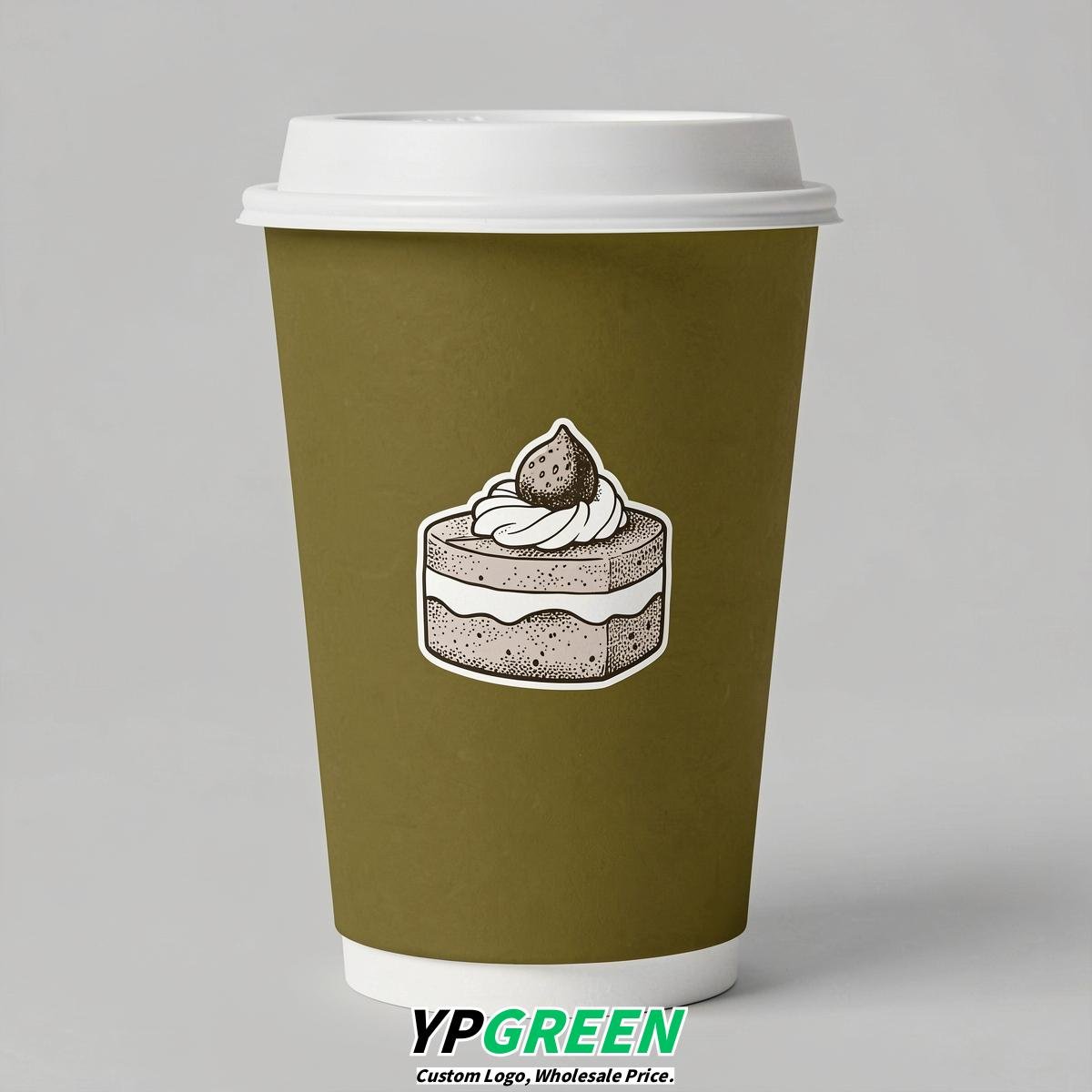 Olive Paper Cups with Desserts Design 8-24oz