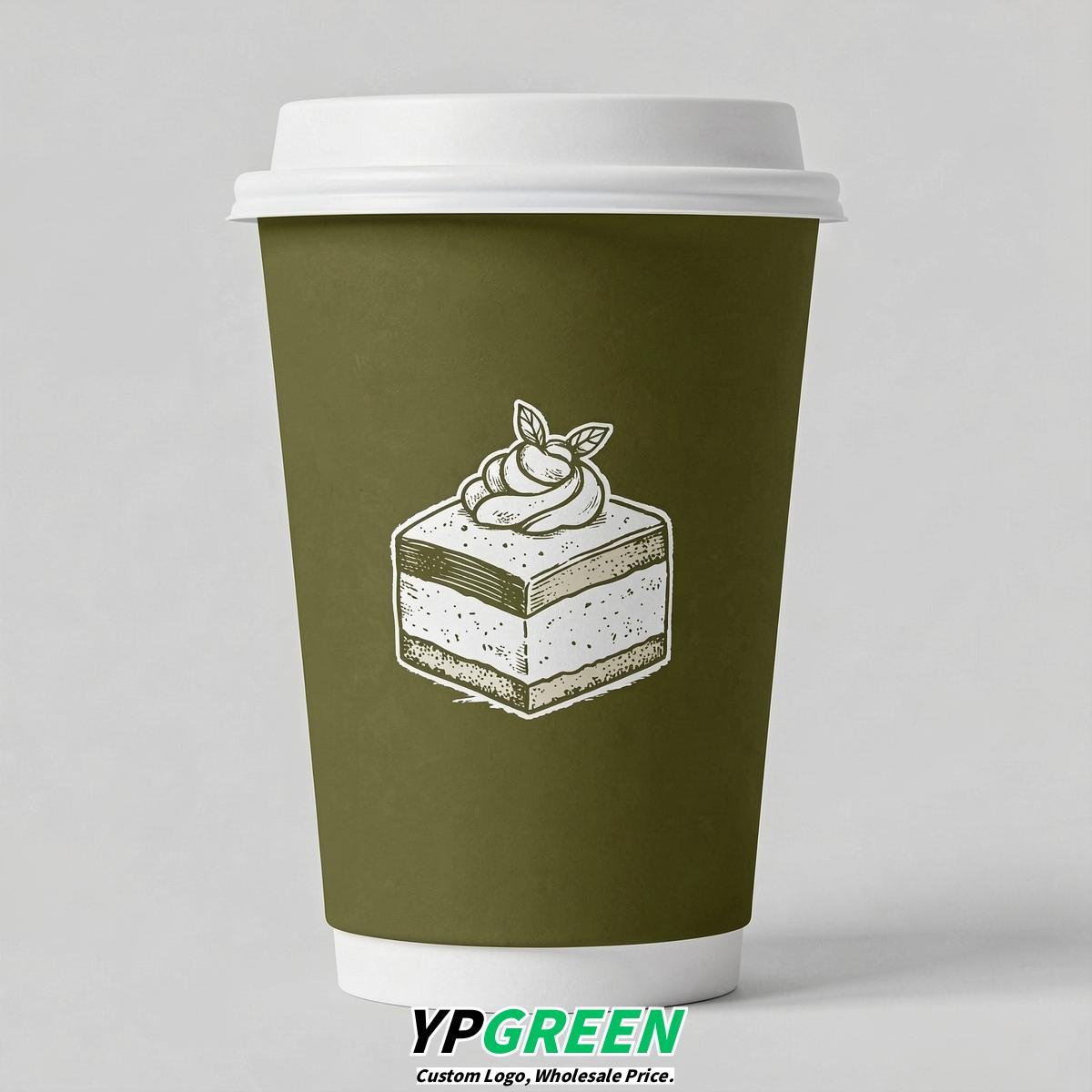 Olive Paper Cups with Desserts Design 8-24oz
