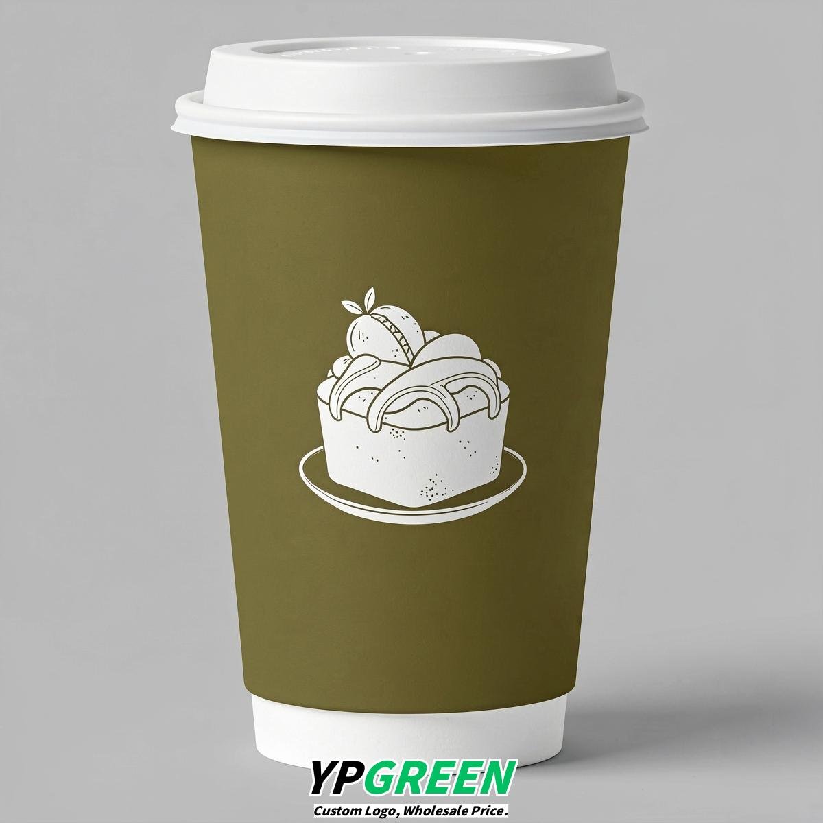 Olive Paper Cups with Desserts Design 8-24oz