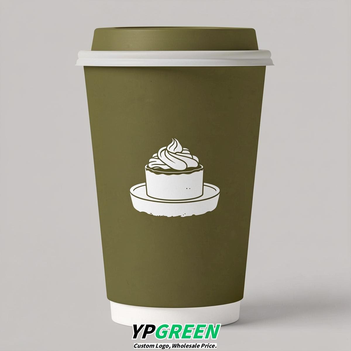 Olive Paper Cups with Desserts Design 8-24oz