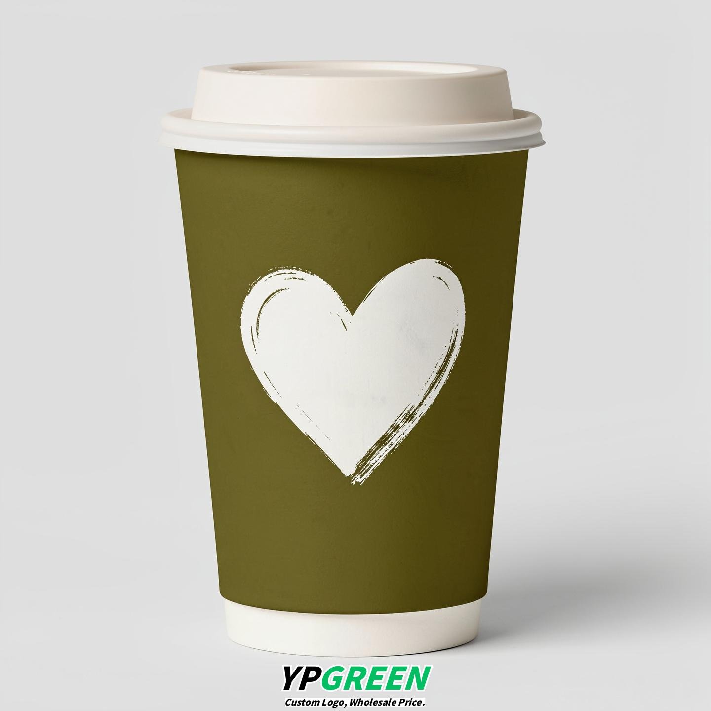 Olive Heart Paper Cups with Lids 8-24oz