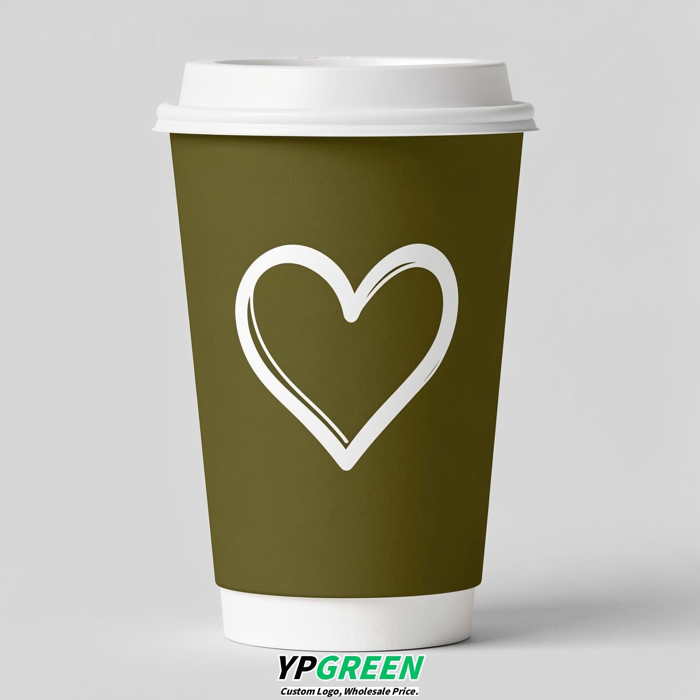 Olive Heart Paper Cups with Lids 8-24oz