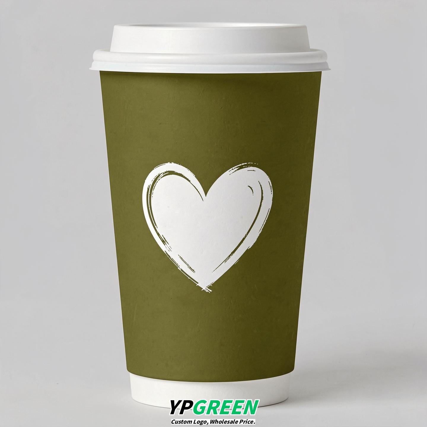 Olive Heart Paper Cups with Lids 8-24oz Olive Heart Paper Cups with Lids 8-24oz