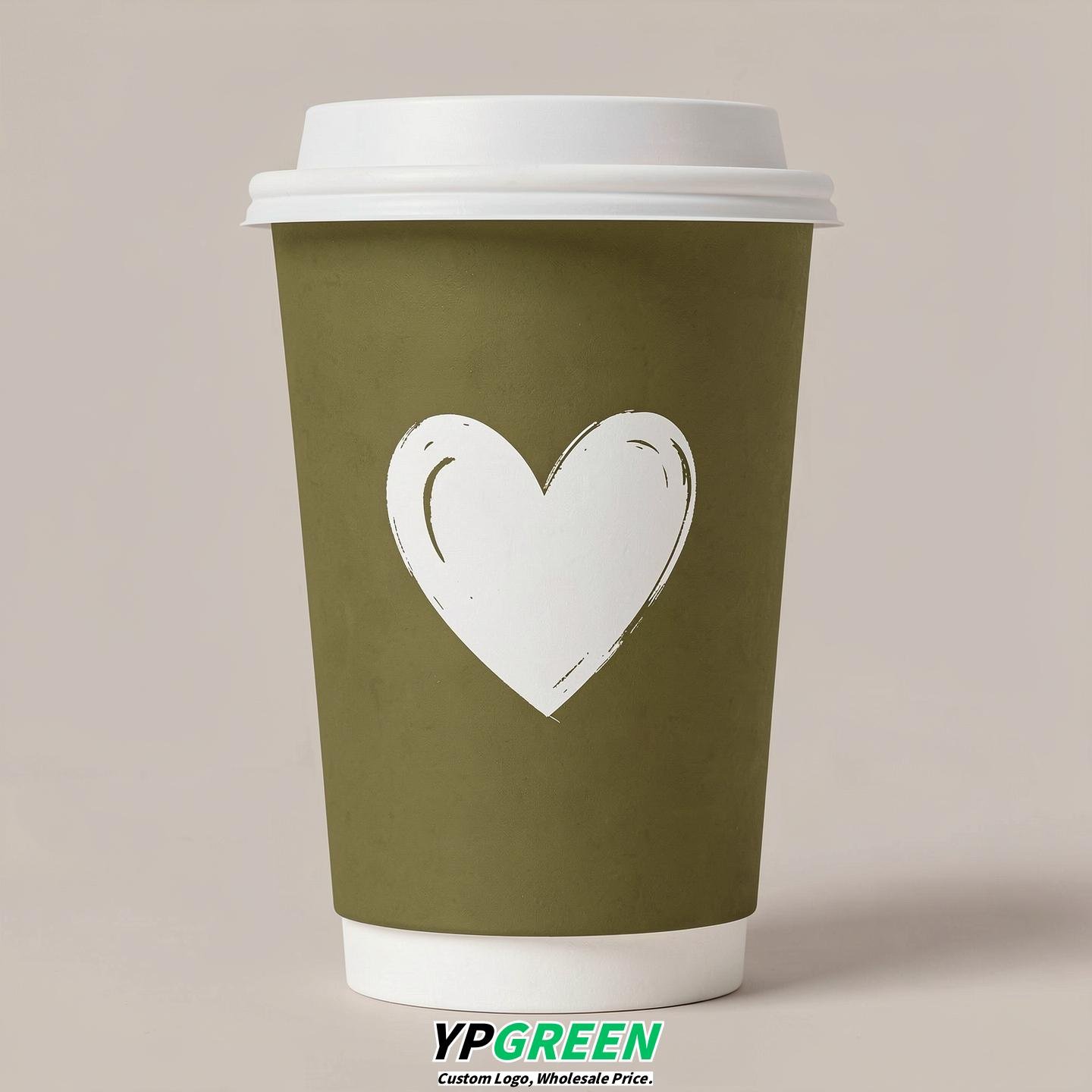 Olive Heart Paper Cups with Lids 8-24oz