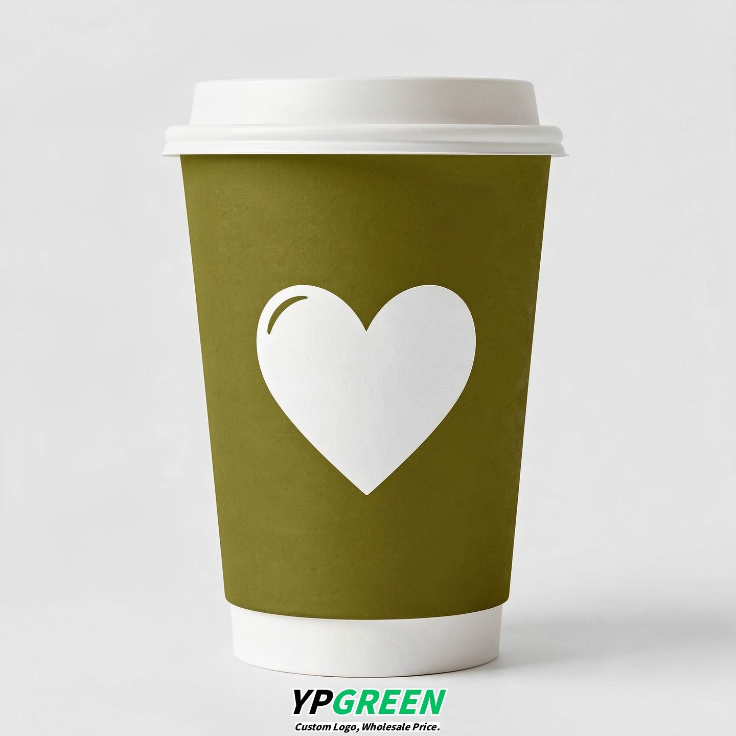 Olive Heart Paper Cups with Lids 8-24oz