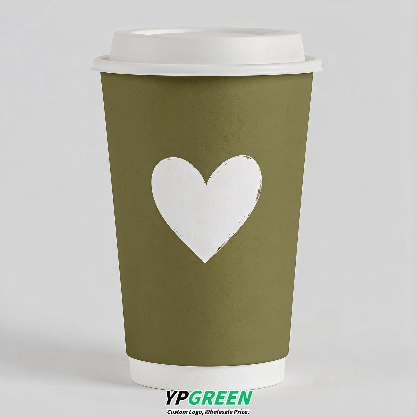 Olive Heart Paper Cups with Lids 8-24oz