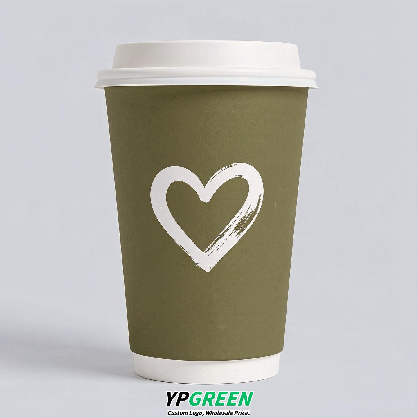 Olive Heart Paper Cups with Lids 8-24oz