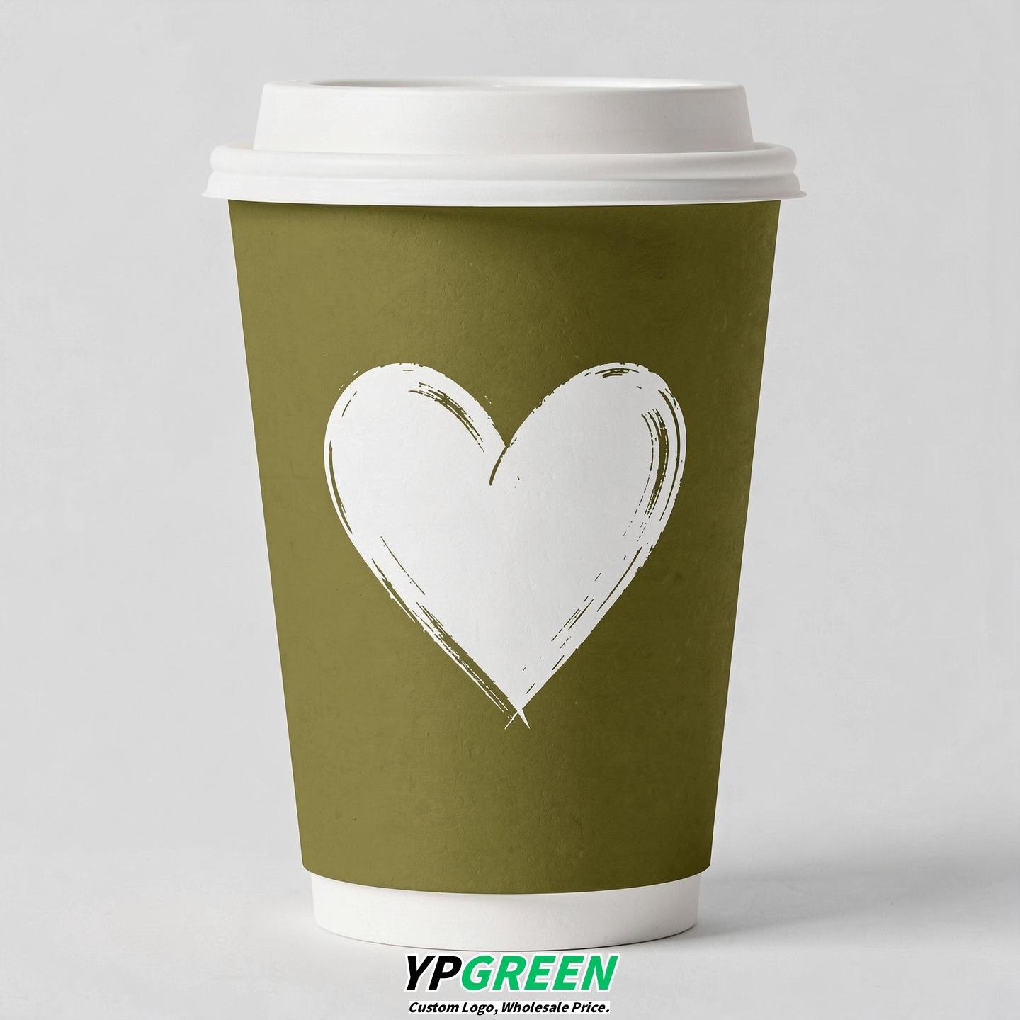 Olive Heart Paper Cups with Lids 8-24oz