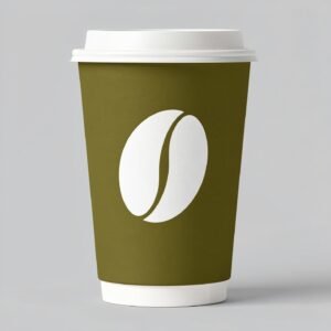 Olive Paper Coffee Cups with Coffee Bean Logo & Lids | 12-16oz