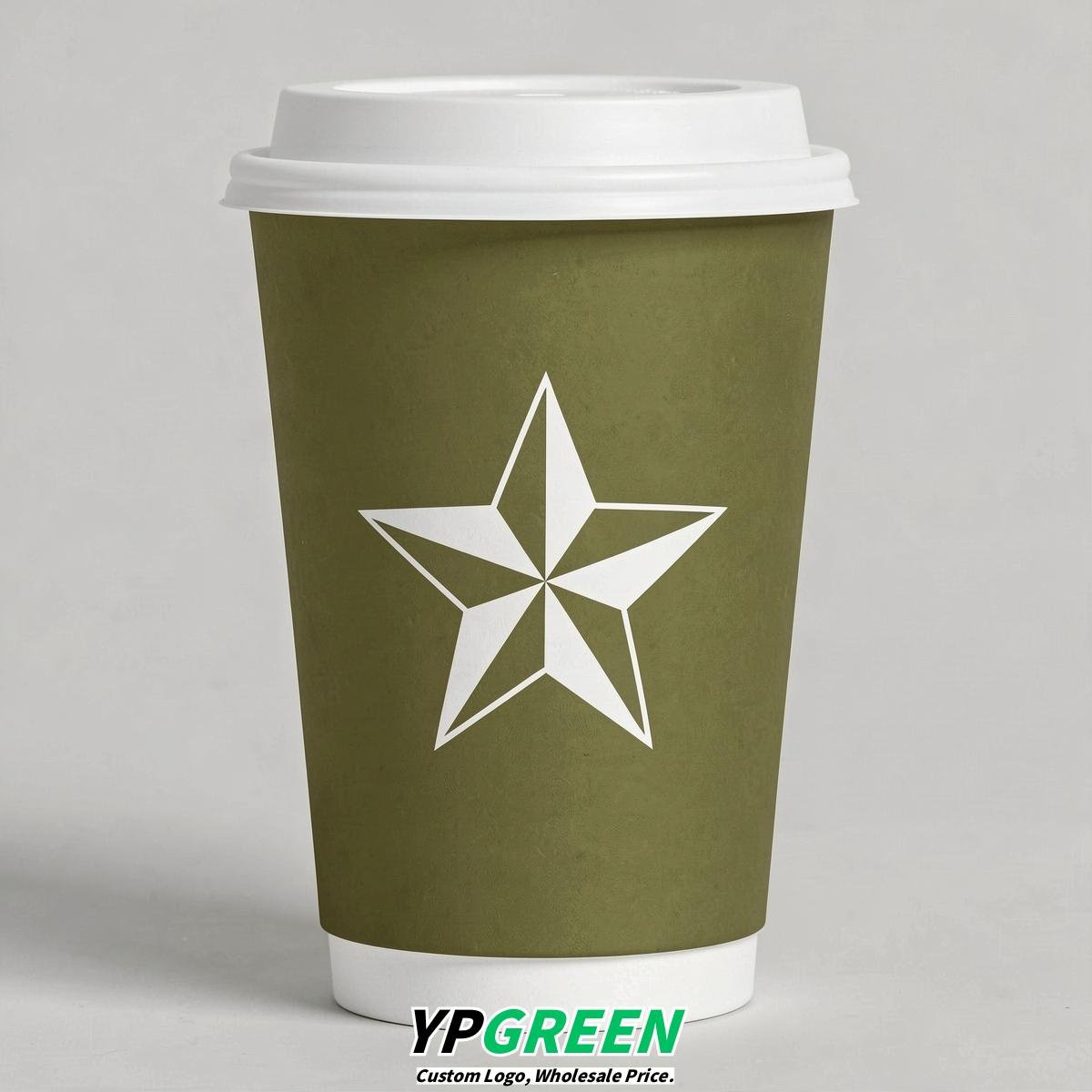 Olive Stars Paper Cups with Lids 8-24oz
