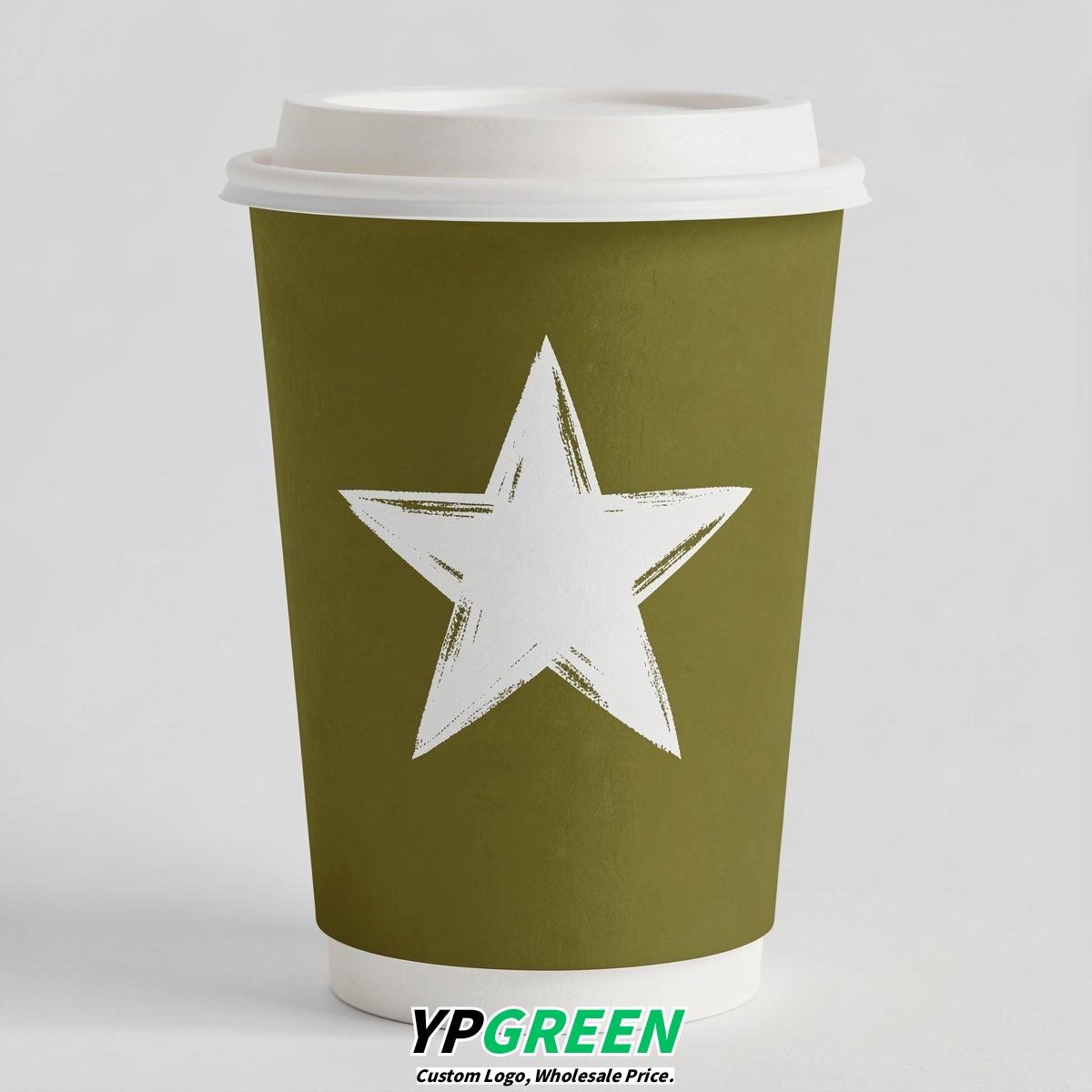 Olive Stars Paper Cups with Lids 8-24oz