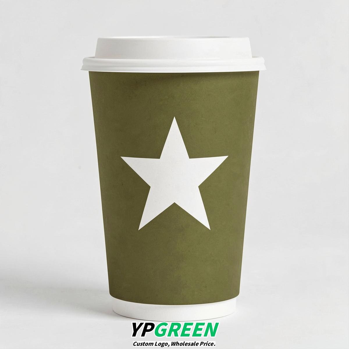 Olive Stars Paper Cups with Lids 8-24oz
