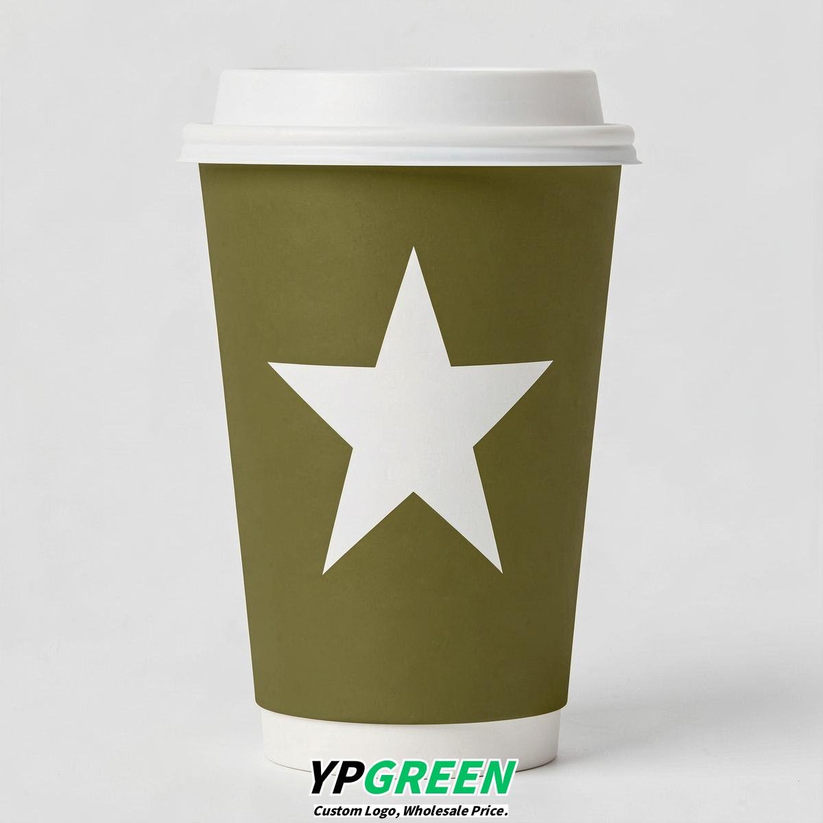 Olive Stars Paper Cups with Lids 8-24oz