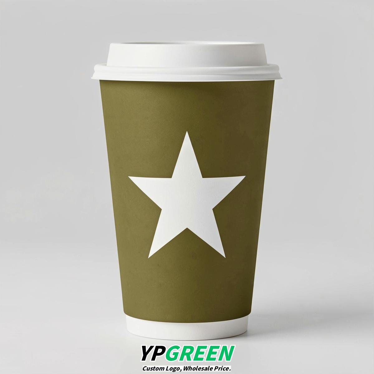 Olive Stars Paper Cups with Lids 8-24oz Olive Stars Paper Cups with Lids 8-24oz