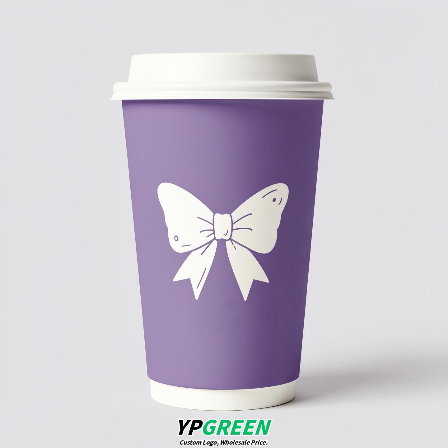 Periwinkle Paper Cups with Bow Logo & Lids 8-24oz