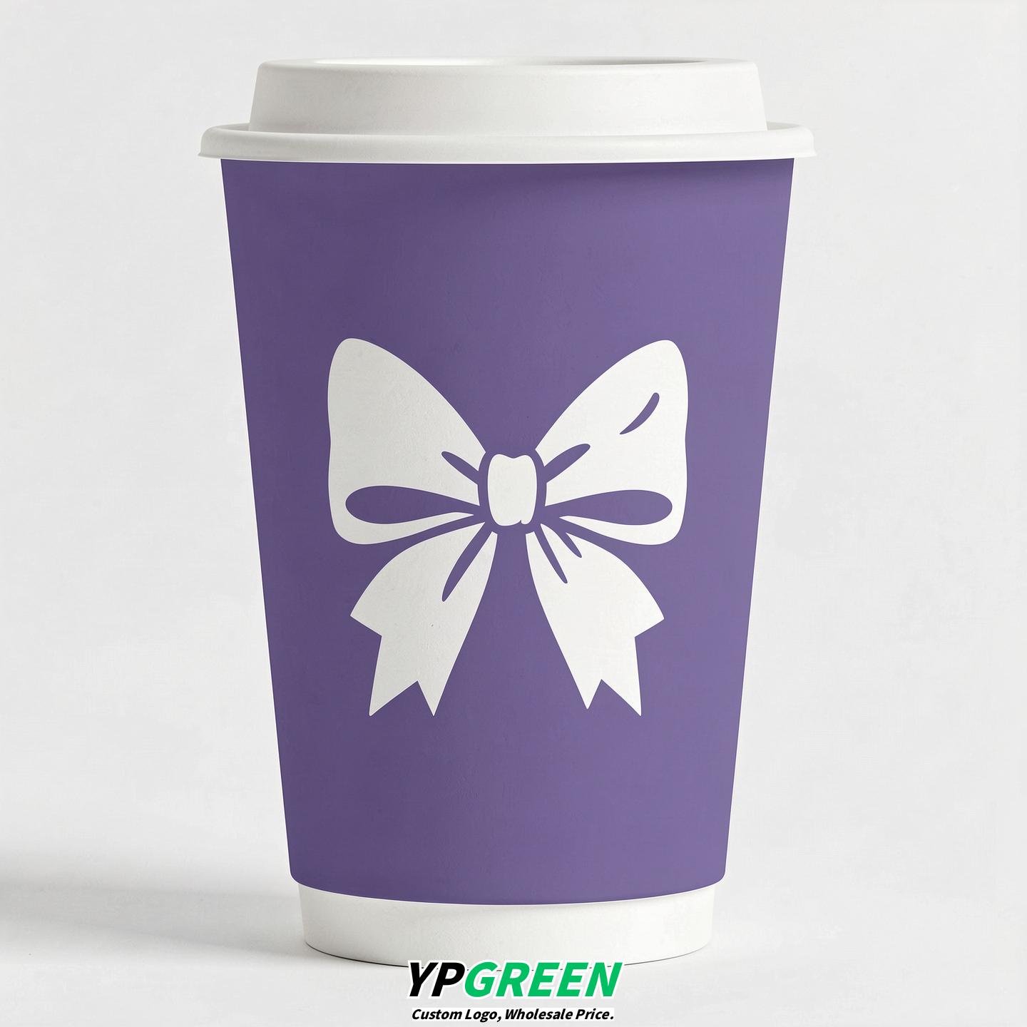 Periwinkle Paper Cups with Bow Logo & Lids 8-24oz