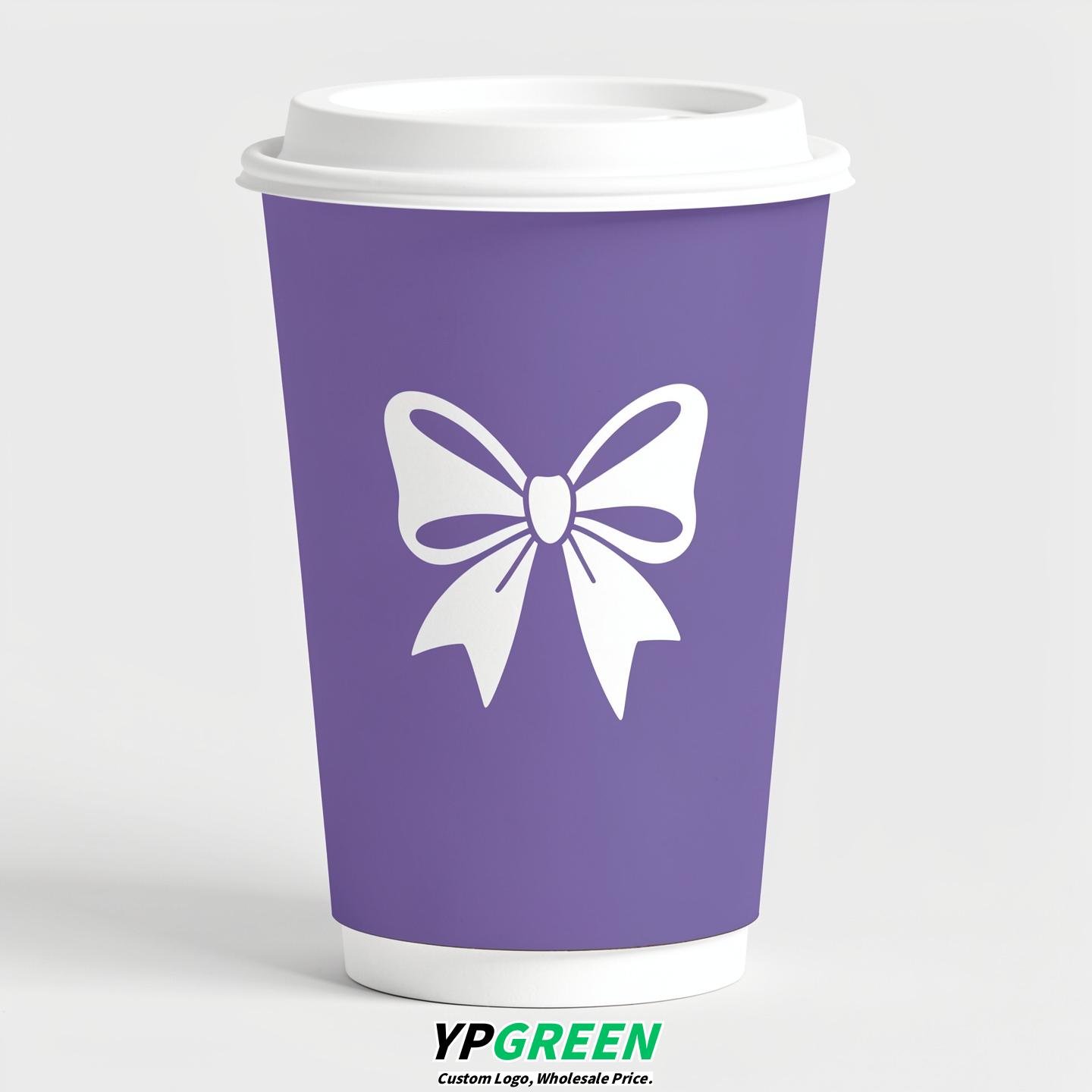Periwinkle Paper Cups with Bow Logo & Lids 8-24oz