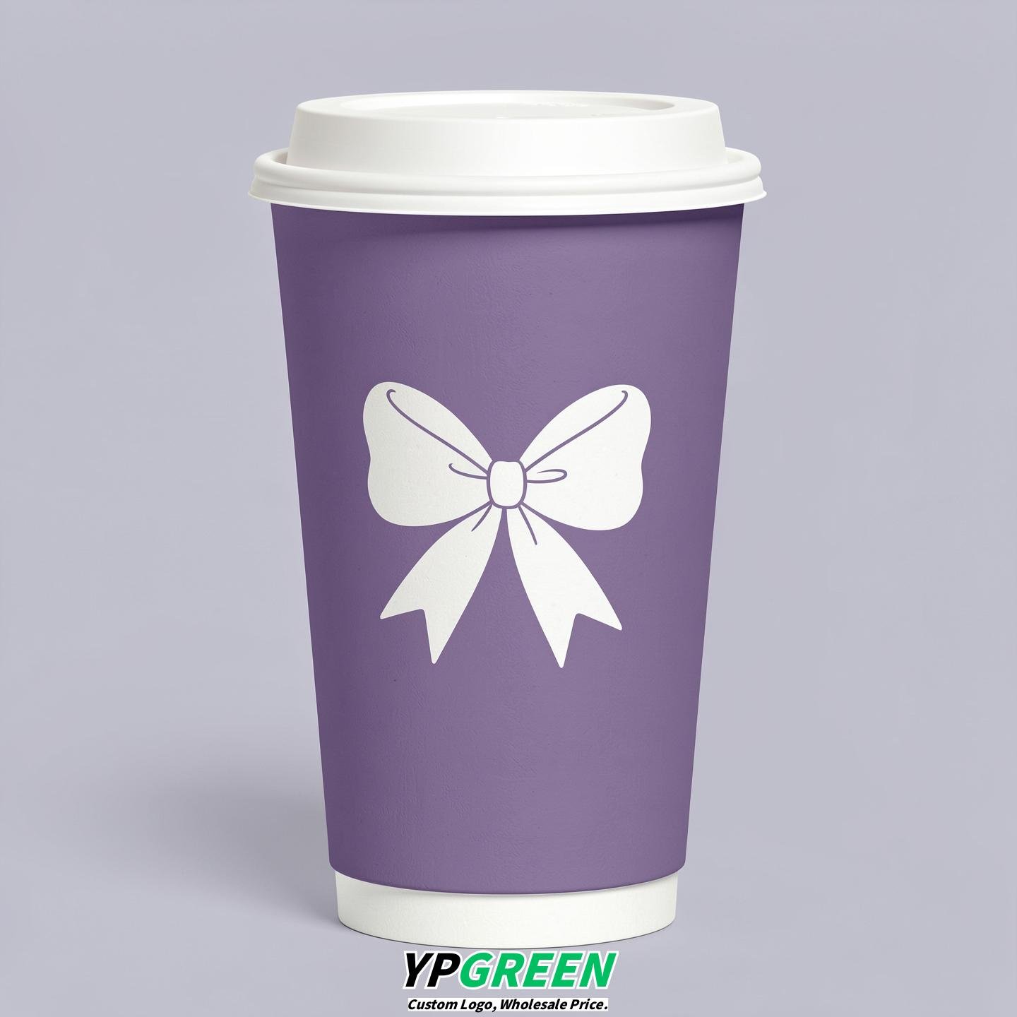 Periwinkle Paper Cups with Bow Logo & Lids 8-24oz