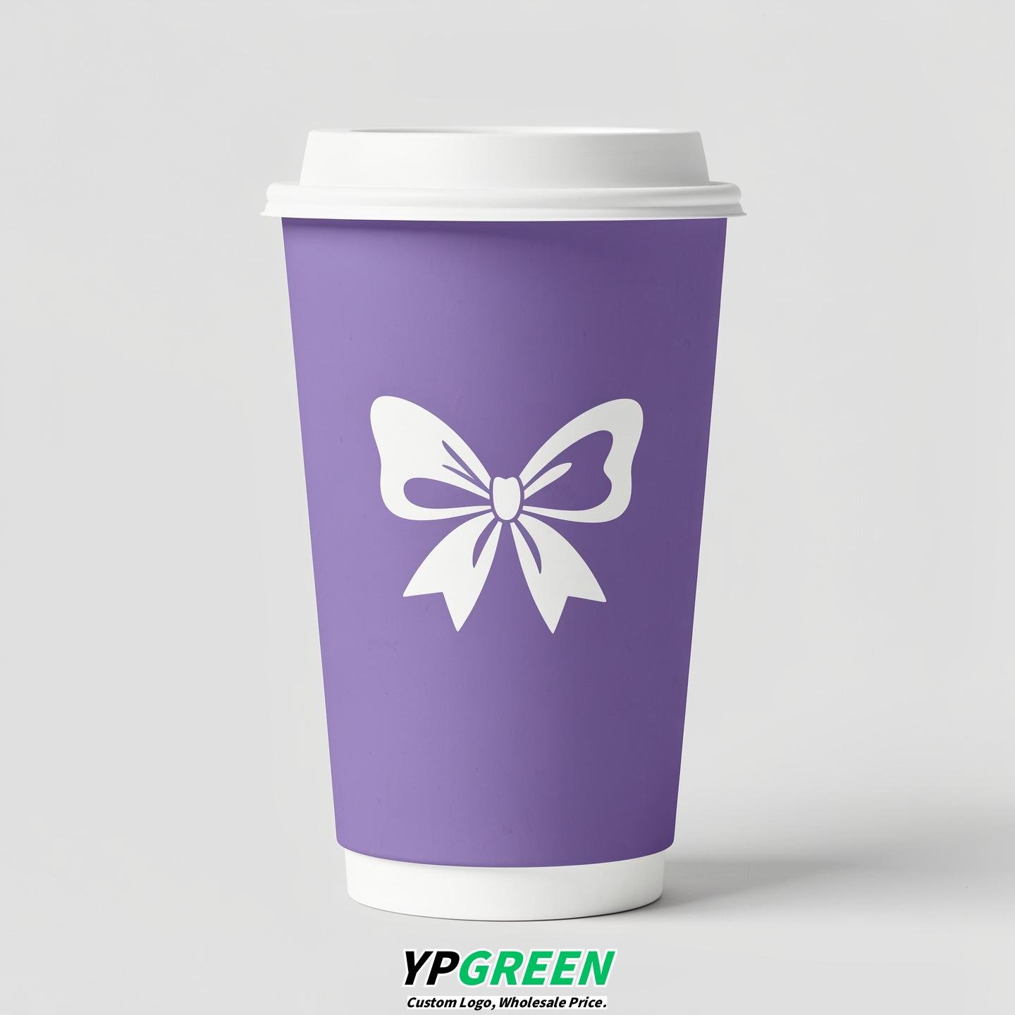 Periwinkle Paper Cups with Bow Logo & Lids 8-24oz