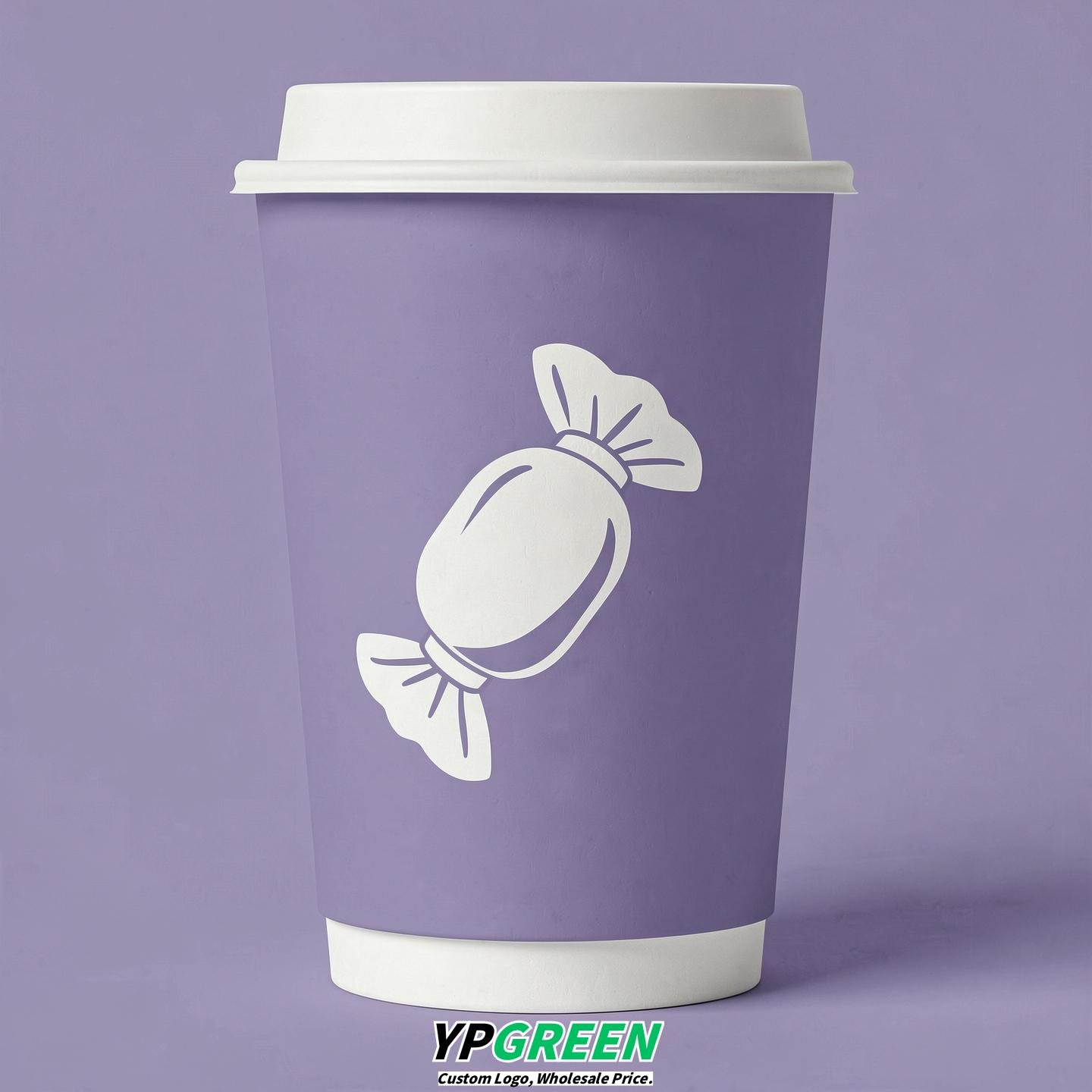 Periwinkle Paper Cups with Candy Logo & Lids 8-24oz