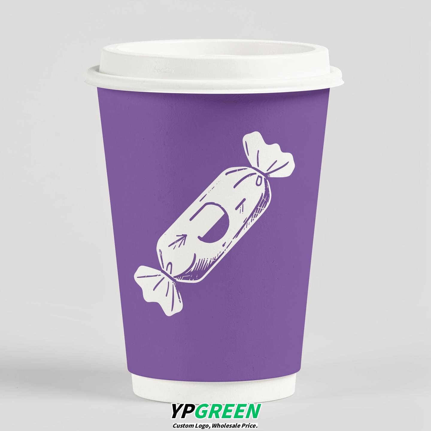 Periwinkle Paper Cups with Candy Logo & Lids 8-24oz