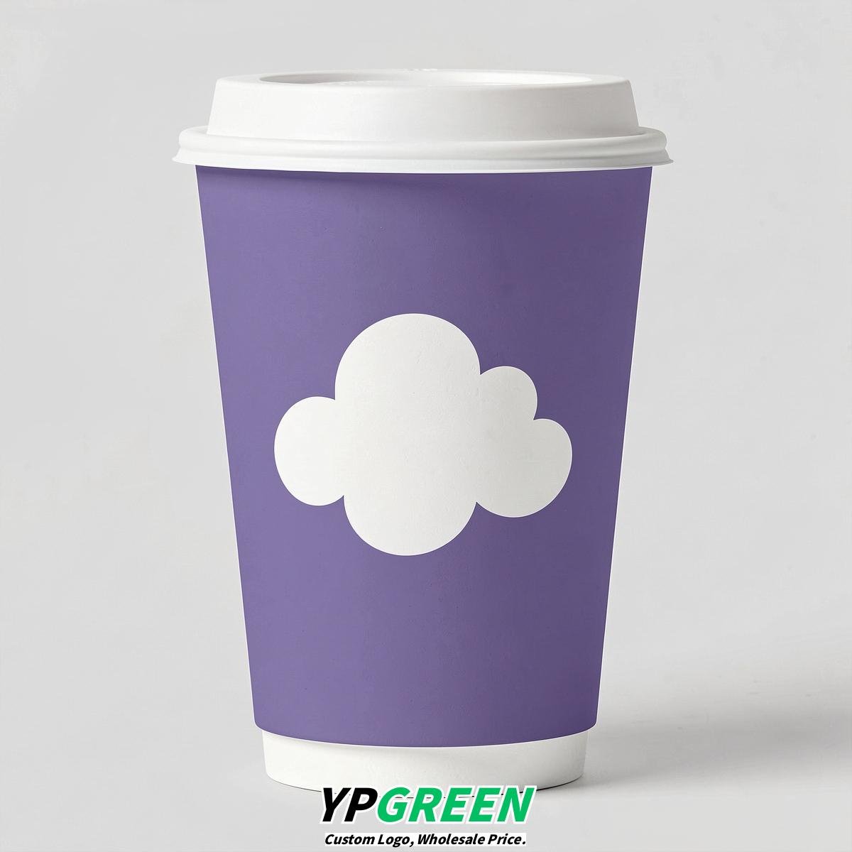 Periwinkle Paper Cups with Clouds Logo & Lids 8-24oz