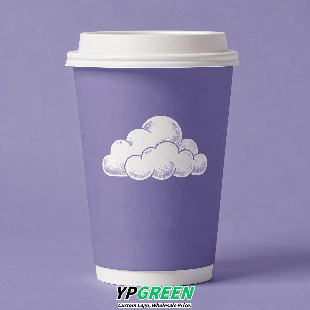 Periwinkle Paper Cups with Clouds Logo & Lids 8-24oz