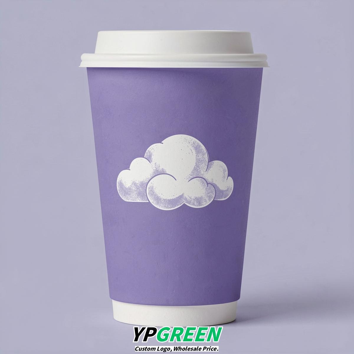 Periwinkle Paper Cups with Clouds Logo & Lids 8-24oz
