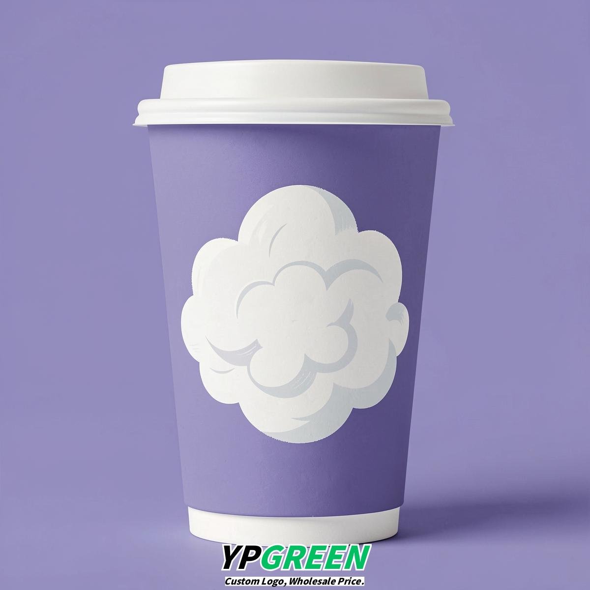 Periwinkle Paper Cups with Clouds Logo & Lids 8-24oz