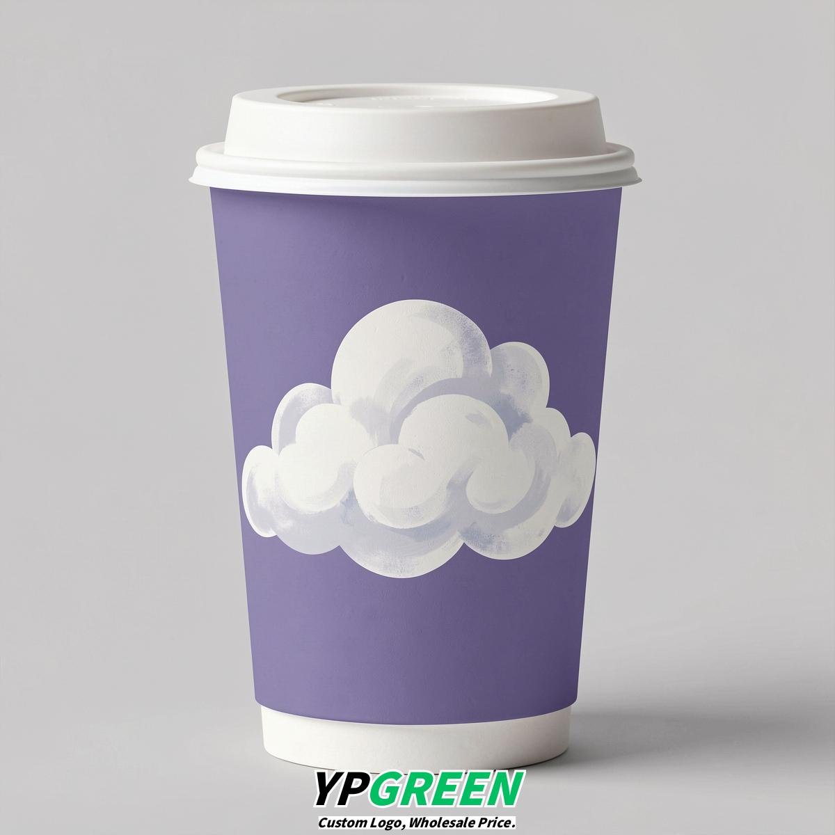 Periwinkle Paper Cups with Clouds Logo & Lids 8-24oz