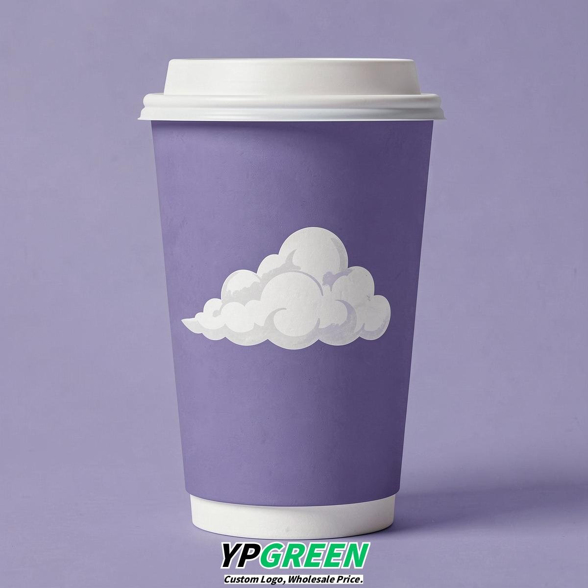 Periwinkle Paper Cups with Clouds Logo & Lids 8-24oz