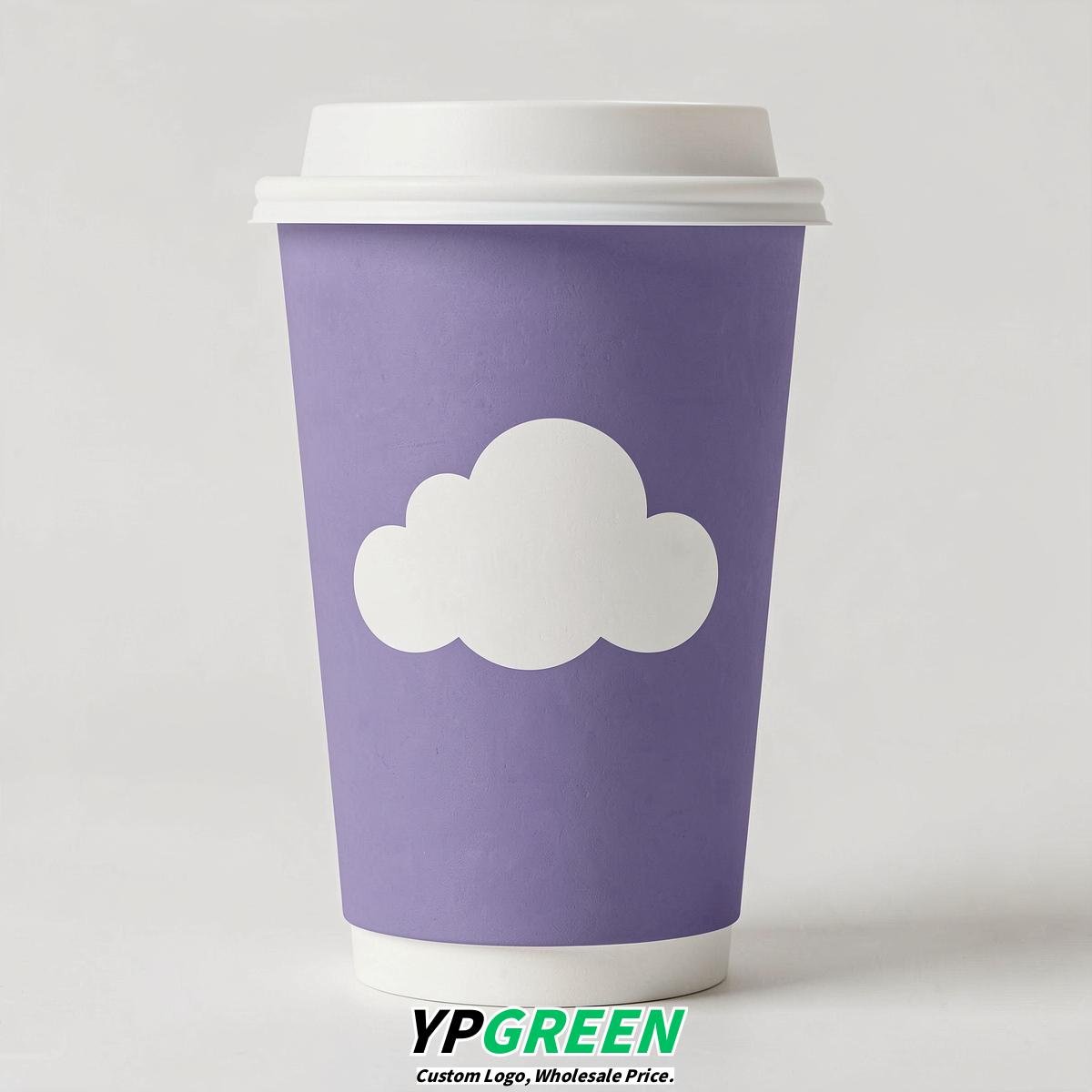 Periwinkle Paper Cups with Clouds Logo & Lids 8-24oz