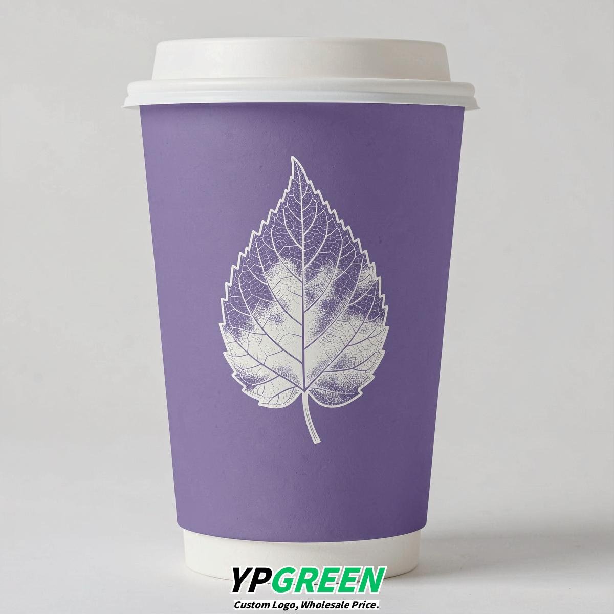 Periwinkle Leaves Paper Cups with Lids 8-24oz